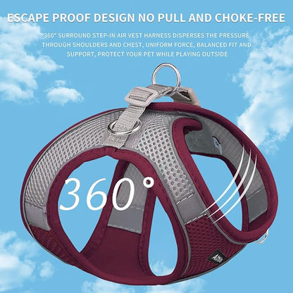 AIITLE Small Harness for Puppy with A Leash - Christmas Dog Vest Harness with Super Breathable Mesh, Reflective No-Pull Pet Harness for Outdoor Walking, Running for Small Dogs, Cats Burgundy XXS