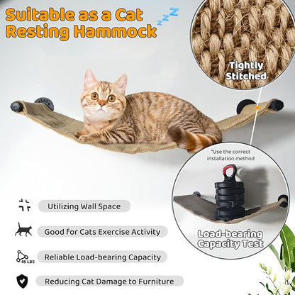 Cat Wall Shelves Scratcher Mat Scratcher 34.64 x 12.59 Inch, Climbable Burlap Scratch Pad for Cats Space-Saving & Playing, Climbing & Resting Stabilized Cat Wall Hammock Large Cats or Kittens