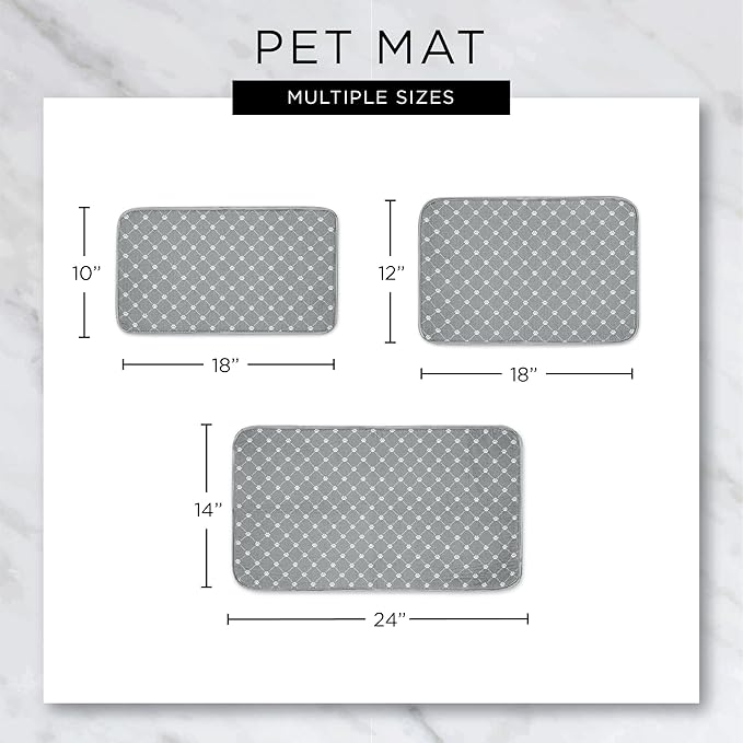 Bone Dry Embroidered Microfiber Cat Shape Pet Food & Water Placemat-Gray