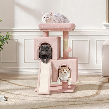 Magshion 34" Cat Tree Tower for Indoor Cats, Multi-Level Cat Condo with Extra Large Perch, Scratching Post and Sisal Ramp, Climbing Stand for Indoor Cats and Kittens, Soft Pink