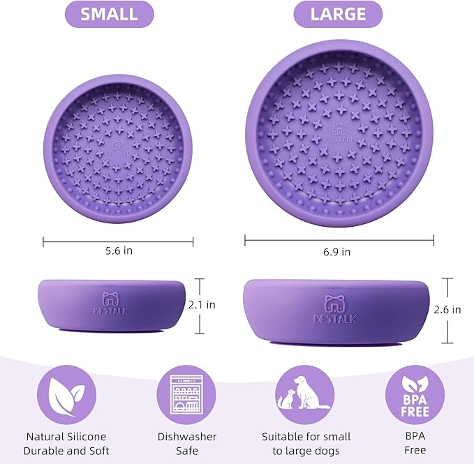 Dog Lick Bowl, Bestalk Anxiety Relief Lick Mat for Dogs, Non-Slip Freeze Licking Bowl Enrichment Puzzle Feeder for Distraction, BPA Free Silicone, Dishwasher Safe(Purple,S)