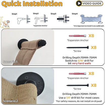 Cat Wall Shelves Scratcher Mat Scratcher 34.64 x 12.59 Inch, Climbable Burlap Scratch Pad for Cats Space-Saving & Playing, Climbing & Resting Stabilized Cat Wall Hammock Large Cats or Kittens