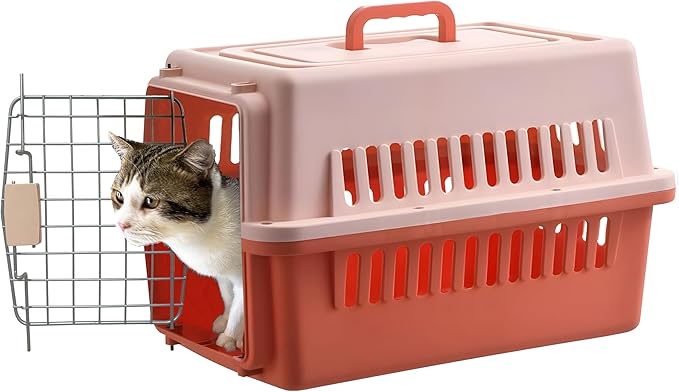 LLGJ-Pets Carrier, Kennel, 23 In. Long, Hard-Sided, for Dog/Cat up to 20 lbs, Suit for Airline/Road Travel (Orange)