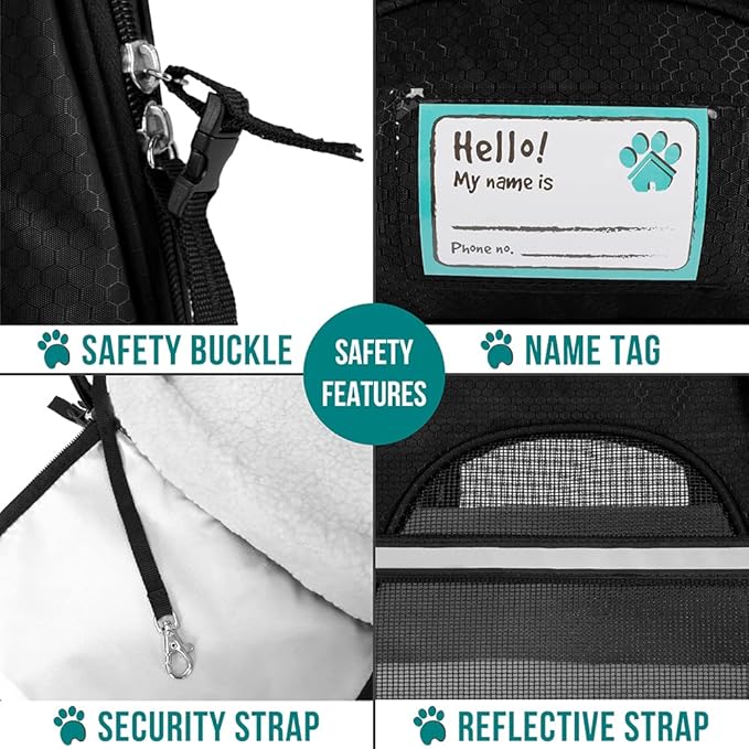 PetAmi Airline Approved Pet Carrier for Cat, Soft Sided Dog Carrier for Small Dogs, Cat Travel Supplies Accessories for Indoor Cats, Ventilated Pet Carrying Bag Medium Large Kitten Puppy, Small Black