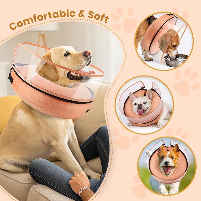 BARKLESS Dog Cone, Inflatable Dog Cone After Surgery, Soft Surgery Collar with Enhanced Anti-Licking Guard Shield for Pets, Patented Protective Donut Collar (Orange, M+ (Neck:11"-14"))