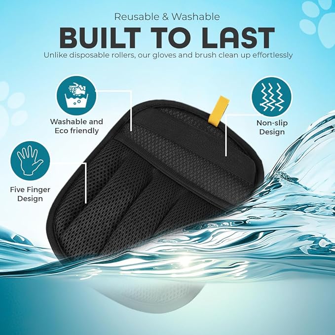 2 Pack Electrostatic Pet Hair Remover Glove with Cleaning Brush for Cats & Dogs, 2026 Upgraded Reusable 5-Finger Grooming Gloves – Magic Brush Tool for Furniture, Couch, Carpet, Car & Clothing (Black)