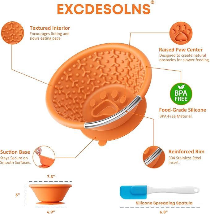 Slow Feeder Dog Bowl with Suction Cup & Reinforced Rim, 3-Cup Puzzle Maze Dog Lick Bowl for Anxiety Relief, Anti-Choking & Non-Slip, BPA-Free Silicone, for Small to Large Breeds (Orange)