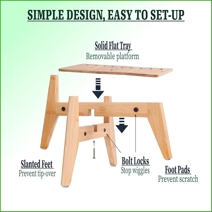 Stand for Automatic Dog Feeder - Large Dogs Suitable - Elevated Raised Dog Feeder Holder, Adjustable Platform for Dog Food/Water Bowl Dispenser - Bamboo