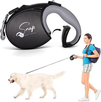 Snap Retractable Dog Leash with Built-in Clip, Hands-Free Connection, Reflective 16-ft Tape, Brake and Lock, Tangle-Free, for Medium and Large Dogs