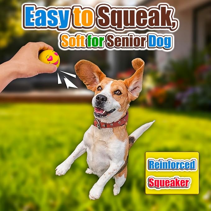 Latex Squeaky Dog Balls for Medium Breeds, 6-Pack Emoji Squeaky Dog Toys - 2.5-Inch Rubber Bouncy Fetch Toys, Assorted Colors for Indoor Outdoor Puppy Play