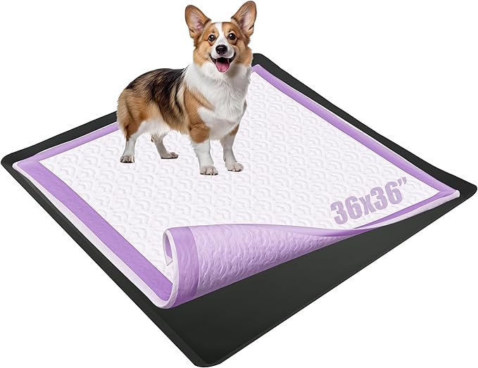 TidyFriend Dog Pad Holder Tray for 36 x 36 Inches Training Pads - Silicon Wee Wee Holder, No Spill Pee Tray for Dogs - Easy to Clean and Store Perfect for Dog Potty (Black)