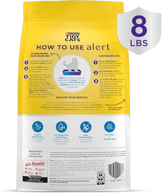 Purina Tidy Cats Tidy Care Alert Cat Health Monitoring Non Clumping Cat Litter with Silica Crystals - 8 Pound (Pack of 2)