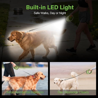 Retractable Dog Leash, 11.5 FT Retractable Leash for Dogs 0-55 lbs, One-Handed Lock, 360°Tangle-Free Strong Reflective Nylon Tape, Perfect for Medium Large Dogs, Green