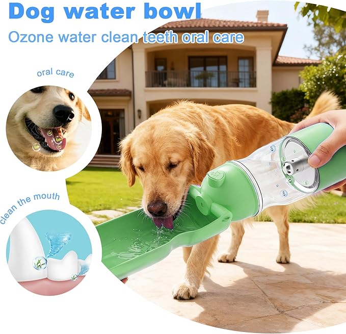 Portable Dog Water Bottle Active Oxygen Puppy Water Bowl & Dispenser for Travel, Improves Taste and Boosts Immunity for Pet Health Care Water Bottle (A-013B-Green)
