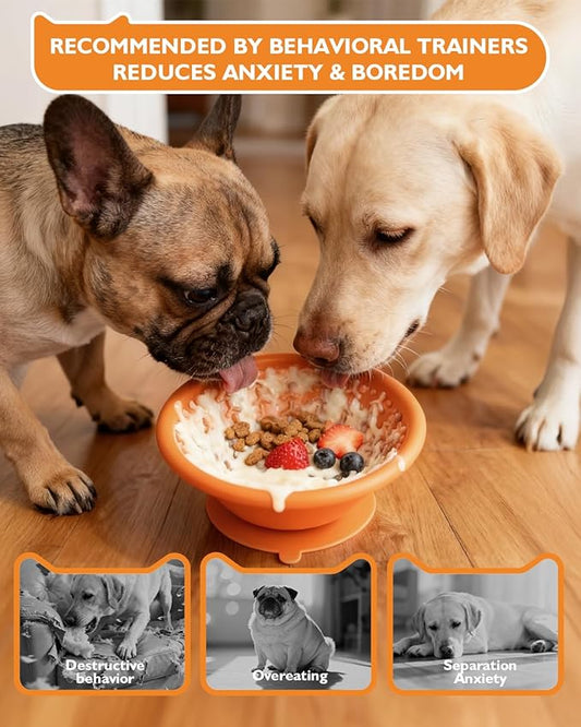 Dog Lick Bowl, Non-Slip Slow Feeder Licking Mat & Treat Dispenser (Wide Bowl Mouth w/Inlaid Stainless Steel Ring) - Interactive Toys, Anxiety Reducer, Freeze Bone for Dogs, BPA Free Silicone