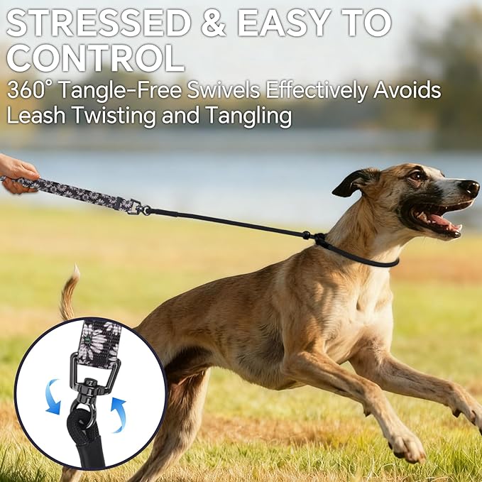 QQPETS Adjustable Slip Lead Dog Leash, Hands Free Waist Leash for Dog Walking, Reflective Training Lead with 360° Swivel Anti-Tangle, 4-7 ft Length for All Breeds