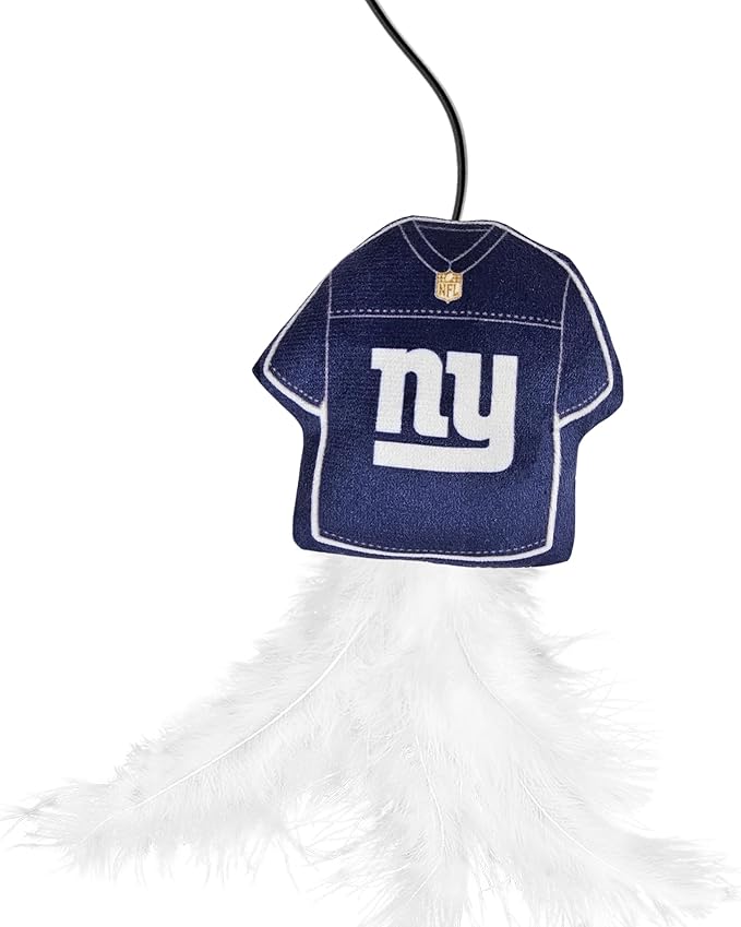 NFL New York Giants Team Jersey Wand with CAT NIP, Cat Toy Jersey Shaped Plush Teaser Toy for Cats & Kittens - Interactive Pet Toy for Play & Exercise