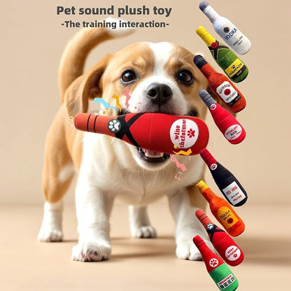 Dog Toy Squeaky Dog Toys for Boredom Champagne Shape Interactive Dog Toys Birthday Gifts Plush Chew Toy for Small Medium Dogs
