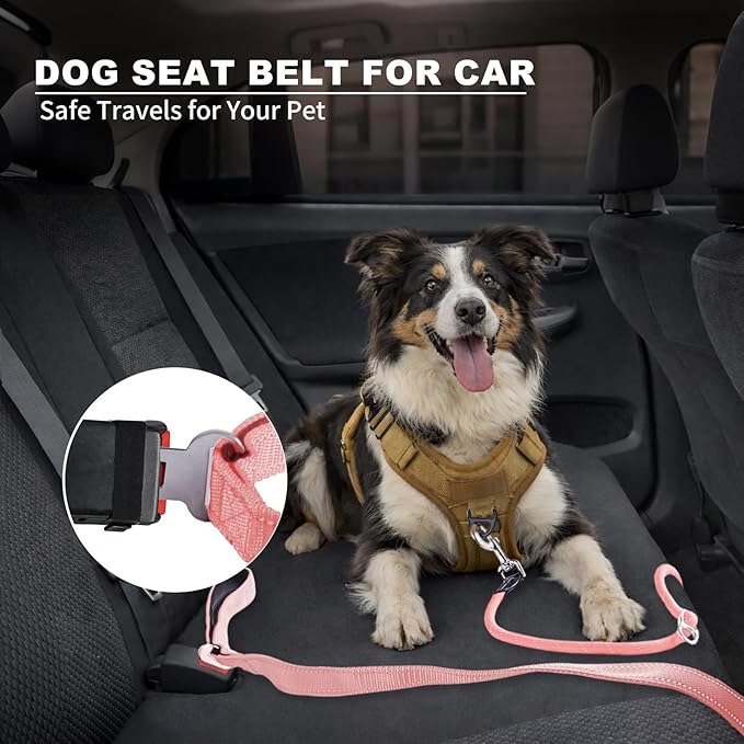 10FT Hands Free Dog Leash for Small Medium Large Dogs, Heavy Duty Reflective Dog Leash with Traffic Handle, Seat Belt Buckle & Poop Bag Holder (Pink)