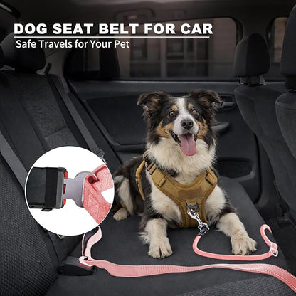10FT Hands Free Dog Leash for Small Medium Large Dogs, Heavy Duty Reflective Dog Leash with Traffic Handle, Seat Belt Buckle & Poop Bag Holder (Pink)