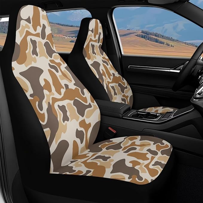 Duck Camouflage Hunting Car Seat Covers 2 Pcs Waterproof Universal Front Seat Protective Cover Easy to Install Automobile Interior Decorate Accessories Fit for Car SUV Trucks