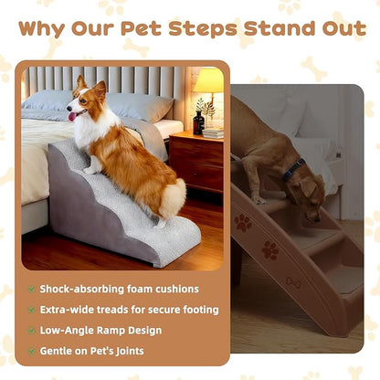 Makigued Dog Stairs for Small Dogs and Cats, 20" H 4 Steps Pet Steps Ramp for High Bed, Couch, Sofa, Waterproof Pet Stairs with Removable Washable Cover, Non-Slip Bottom, Light Gray