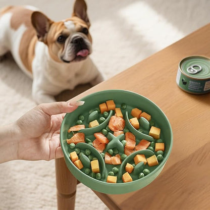 Ceramic Slow Feeder Dog Bowl - Feeding Dish for Fast Eaters - Maze Dog Bowl to Slow Down Eating - Ideal Food Control Dish for Small Breeds - 0.8 Cups (80g) - 6.3 Inch - Green