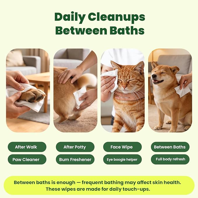 400 Count Unscented Dog Wipes & Cat Wipes (8x50 Packs) | Hypoallergenic, pH Balanced for Paws, Body, Face & Grooming |All-Natural Plant Fiber Wipes with Aloe, Coconut Oil & Vitamin E |Pearl Texture