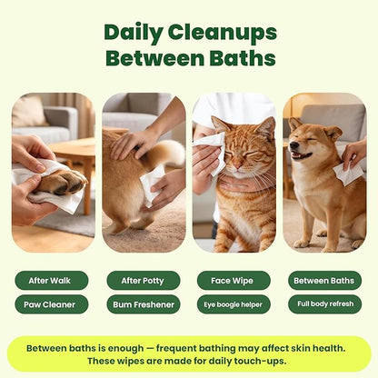 200 Count Unscented Dog Wipes & Cat Wipes (4x50 Packs) | Hypoallergenic, pH Balanced for Paws, Body, Face & Grooming |All-Natural Plant Fiber Wipes with Aloe & Vitamin E | Pearl Texture