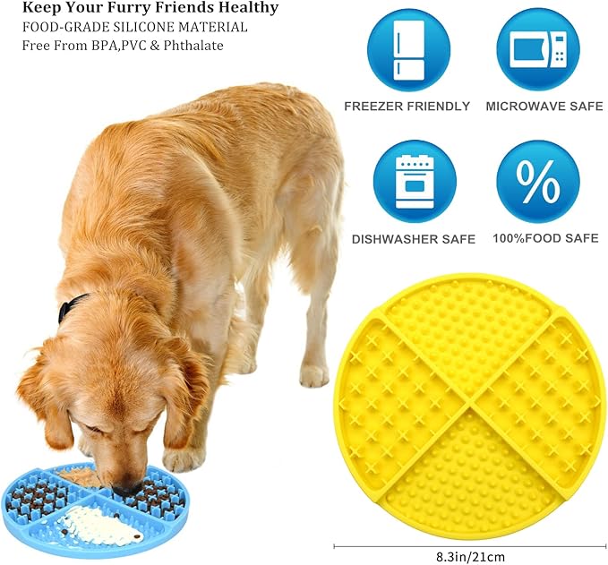 Bangp Silicone Dog & Cat Lick Mat and Slow Feeder,Extends Mealtime for Fast Eaters and Reduces Anxiety,Heavy-Duty Design,Dishwasher Safe,Perfect for Yogurt,Treats,Peanut Butter