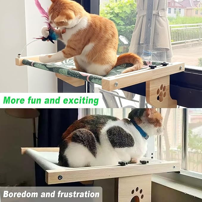 Cat Window Perch for Large Cats Inside, Sturdy Cat Window Hammock Seat with Cooling Mat, Adjustable Cats Platform Bed Shelf Fits Windowsill, Bedside, Desk, Drawers and Cabinet
