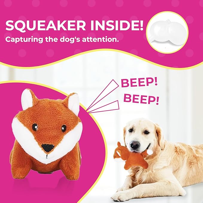 Fox in Tree Hide and Seek Dog Toy for Small and Medium Size Dogs, Plush Fox Inside Trunk Dog Toy with Squeaker, Interactive Burrow Dog Toy (Tree with Fox, Large)