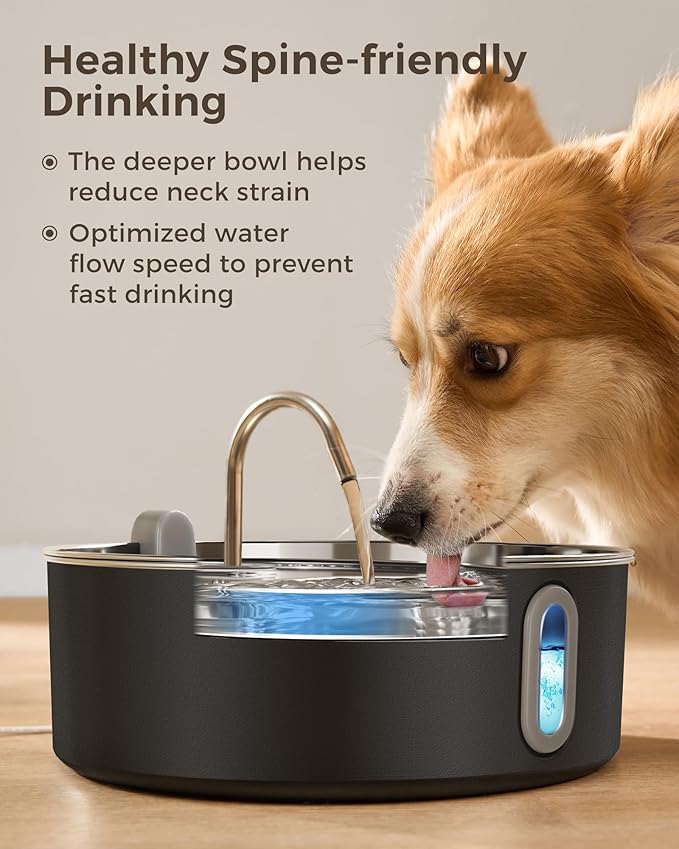 Stainless Steel Dog Water Fountain Bowl Cat Water Fountain with Replacement Filters, Great for Large Dogs Cats and Multi-Pet Home, 7L Large Pet Water Fountain Dispenser(Black)