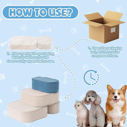 Dog Stairs for Small Dogs 17.7" H,2 in 1 Dog Steps for High Bed Couch 3-Step Pet Stairs for Dogs to Get On Bed,High Density Foam Non-Slip Pet Ramp for Puppy Older Cat