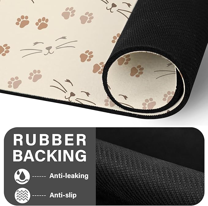 Patterned Cat & Dog Bowl Mat for Food and Water, 12"×20" Quick Dry Absorbent Pet Feeding Mat, Eco-Friendly Dog Placemat