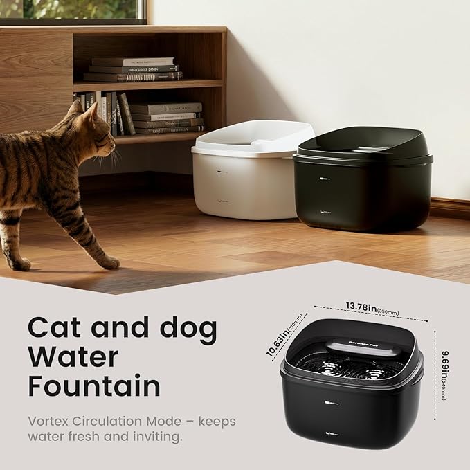Gardner Pet Cat Fountain 1 Gallon, Vortex Dog Water Fountain, Ultra Quiet Automatic Cat Fountain with Filter, Transparent Tank, Splash-Proof, Easy to Clean,Without Adapter (White)