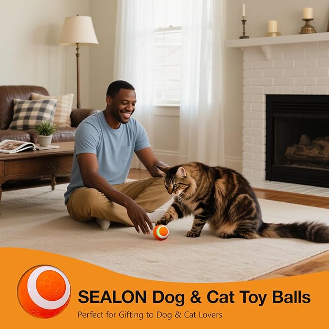 SEALON Electric Interactive Cat Toy Ball,Indoor Cat Play Ball, Suitable for Cats Over 6 Months for Exercise, Weight Loss, and Fun