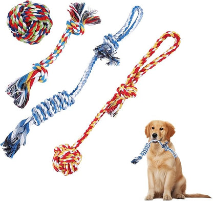 Aerbee 4PCS Rope Toys for Dogs, Puppy Teething Toys for Entertainment, Knots Dog Toy for Smart Newborn Pet, Doggy Interactive Chew Dental Pack of 4