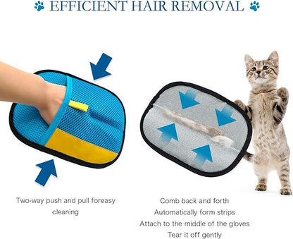 3pc Pet Hair Removal Gloves, Reusable Cats & Dogs Pet Hair Removal Tool,Efficient Pet Hair Removal Electrostatic Gloves is Suitable for Clothes, Sofas, Beds and Carpets (Blue)