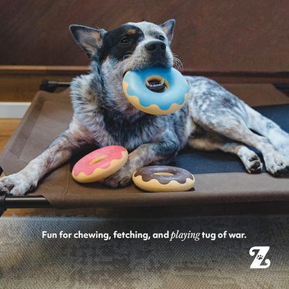 ZippyPaws ZippyTuff Dog Chew Toy - Durable Rubber Chew Ring Toy, Puppy Teething Toys, Tough & Squeaky Toys for Small, Medium, & Large Dogs, Flexible TPR Material - Blueberry Donut