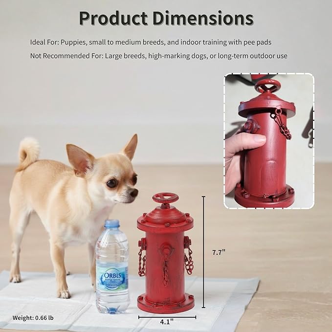 Fire Hydrant for Dogs to Pee On, 7.7" Metal Dog Fake Fire Hydrant Pee Post Red for Indoor Training Outdoor Garden Statue