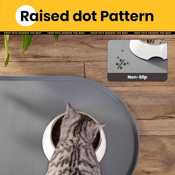 Dog Food Mat,1/2 Inch Raised Edges Cat Feeding Mat for Spill Containment,BPA-Free Silicone Pet Food Mats for Floor Waterproof,Rubber Dog Placemats for Food and Water Bowls(Grey,19"x12")