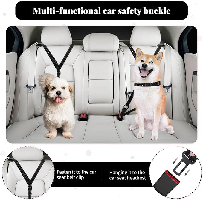 Heavy Duty Multifunctional Adjustable Hands Free Dog Leash - Durable Reflective Stitches, Car Safety Buckle Waist Leash for Dog Walking, Running, Hiking - 5-7FT