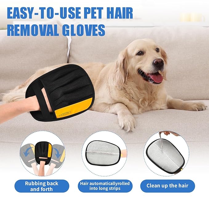 Upgraded Electrostatic Pet Hair Removal Glove for Dogs & Cats 5-Finger Magic Brush Design Reusable Hair Remover for Couch, Carpet, Car Seat, Laundry & Clothing Quick Cleaning Tool for Pet Owners