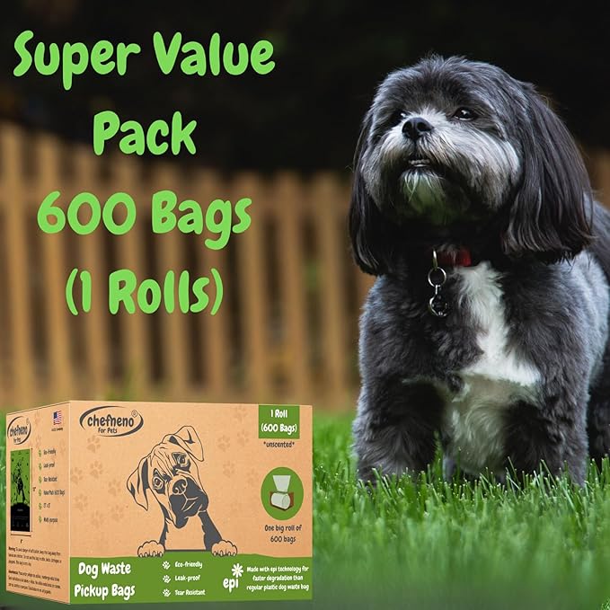 Dog Poop Biodegradable Bags One Biig Roll (600 ct.) Eco-friendly Doggy Poop Bags Pet Waste Pickup Bag Degradable Cat Waste Disposal Bags (1 Roll, 600 Bags)