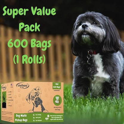 Dog Poop Biodegradable Bags One Biig Roll (600 ct.) Eco-friendly Doggy Poop Bags Pet Waste Pickup Bag Degradable Cat Waste Disposal Bags (1 Roll, 600 Bags)