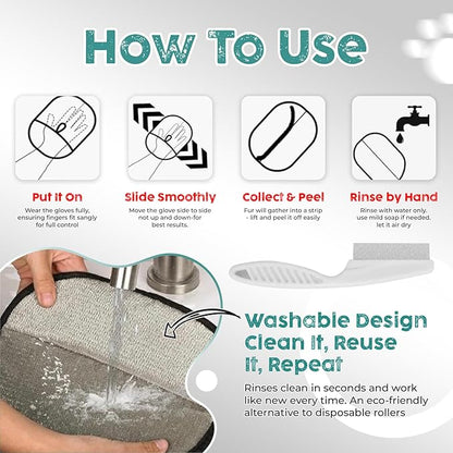 Pet Hair Removal Glove Kit – Electrostatic Pet Hair Remover Glove for Dog & Cat, Upgraded Reusable Magic Brush Pet Hair, Quick Wiping & Washable 2PCS pet Hair Remover Glove with Comb & 2 Hooks