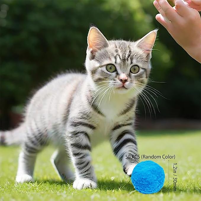 Premium Soft Pom Pom Balls - 50PCS Colorful Pet Toy Balls for Cats, 1.2 Inch Lightweight & Safe Interactive Play, Training, and DIY Crafts