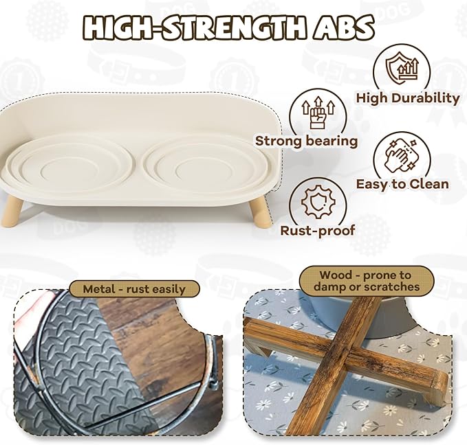 Raised Dog Feeder Bowl Stand - Elevated Dining Table for Small and Medium Dogs and Cats - Fits Food and Water Dish up to 6" Diameter - Grey (Bowls Not Included)