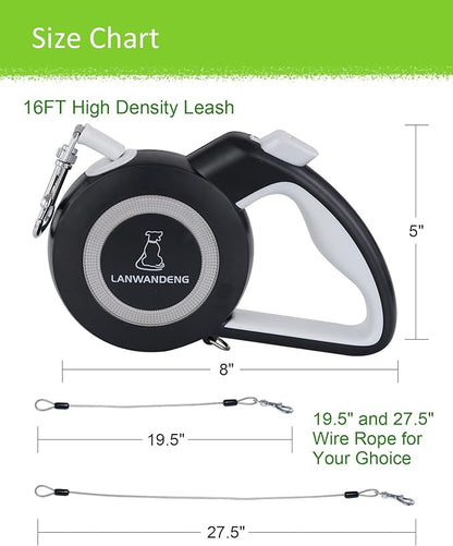 Chew Proof Retractable Dog Leash with 2 Heavy Duty Anti-Chewing Wire Ropes, 16FT Leashes 360 Tangle Free for 2 Dogs, Dual Dog Lead for Small/Medium/Large Dogs Gray